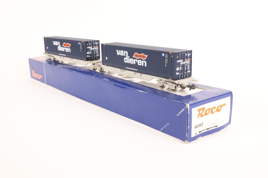 Roco H0 - 66562 - Modelltog godsvogn (1) - Dobbel containertransportvogn 'Van Dieren' - NS #1.0