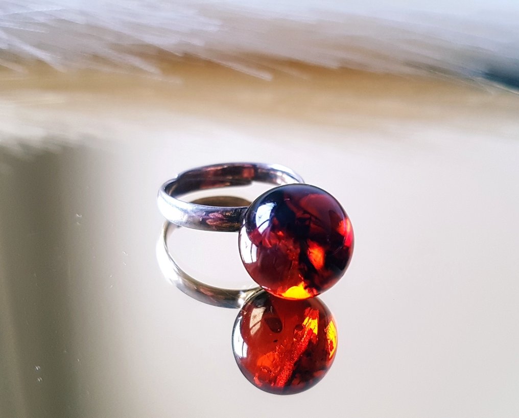 独特天然波罗的海琥珀戒指 - 银 - 琥珀  (没有保留价) #4.3