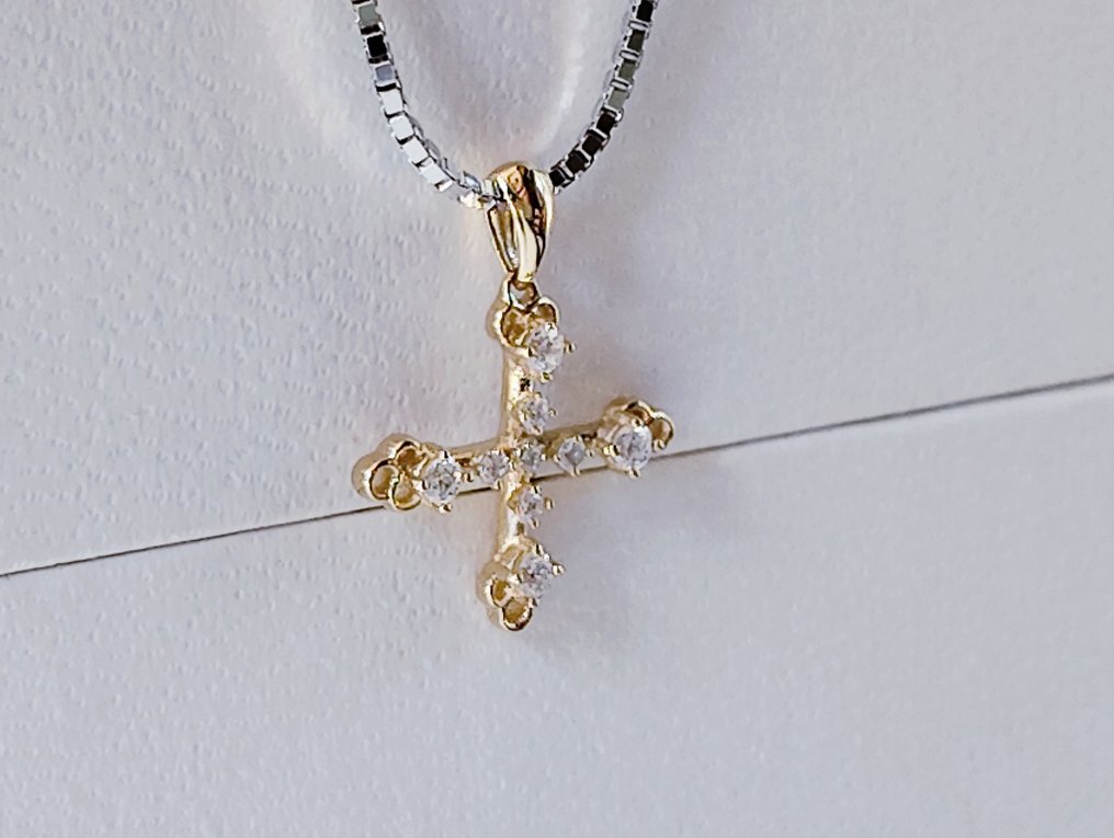 χωρίς τιμή ασφαλείας - Κολιέ με μενταγιόν - 18 καράτια Πλατίνα, Κίτρινο χρυσό -  0.07ct. tw. Διαμάντι (Φυσικό)  #1.0