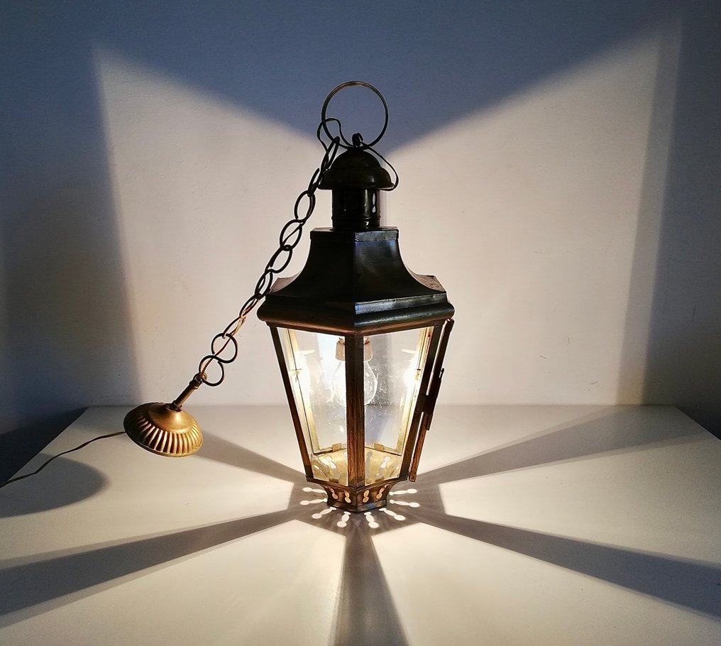 掛燈 - 六角形灯笼 - 金色黄铜，玻璃 - 优雅的复古灯 #2.1