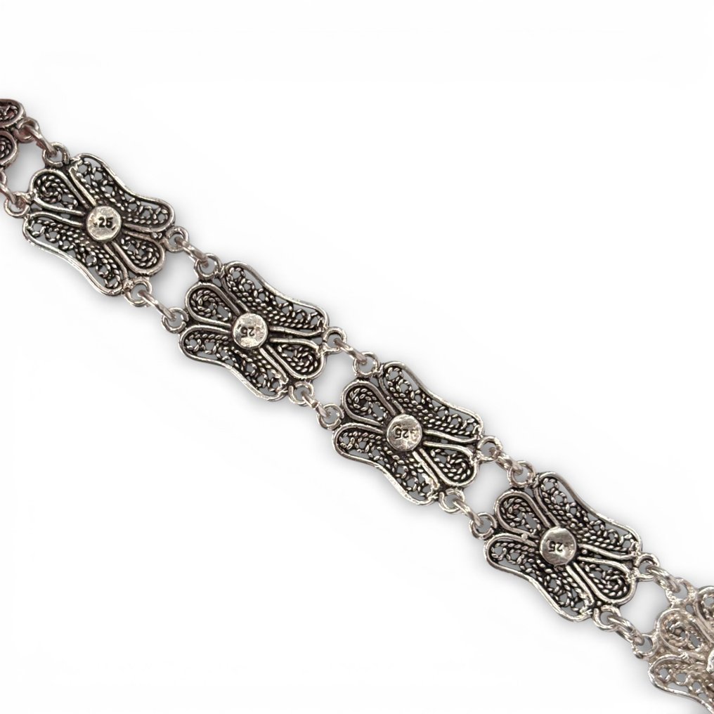 红玉髓 - 银 - 手镯 - 奥斯曼风格金银丝镶嵌手链 #2.1