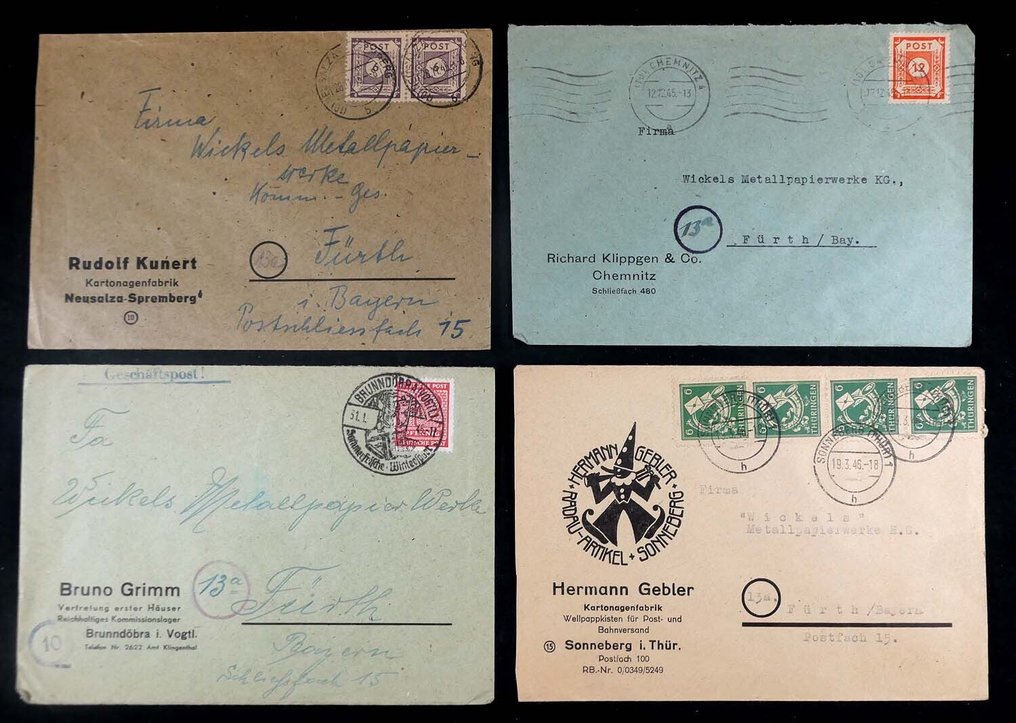 同盟国军事占领德国(苏维埃区域）  - 公司信函 SBZ 大约在 1945-1950 年期间，包括挂号信、插图信封、审查等内容。 #4.3