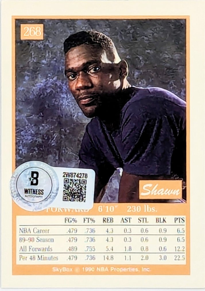 1989/90 Skybox Shawn Kemp - Hand Signed Rookie Card - Beckett Verified Autograph Card - 优秀（EX） #3.2
