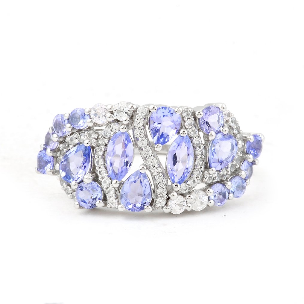 沒有保留價 - 戒指 鉑金 - 1.87ct. tw. 坦桑石 - 藍寶石 #1.0