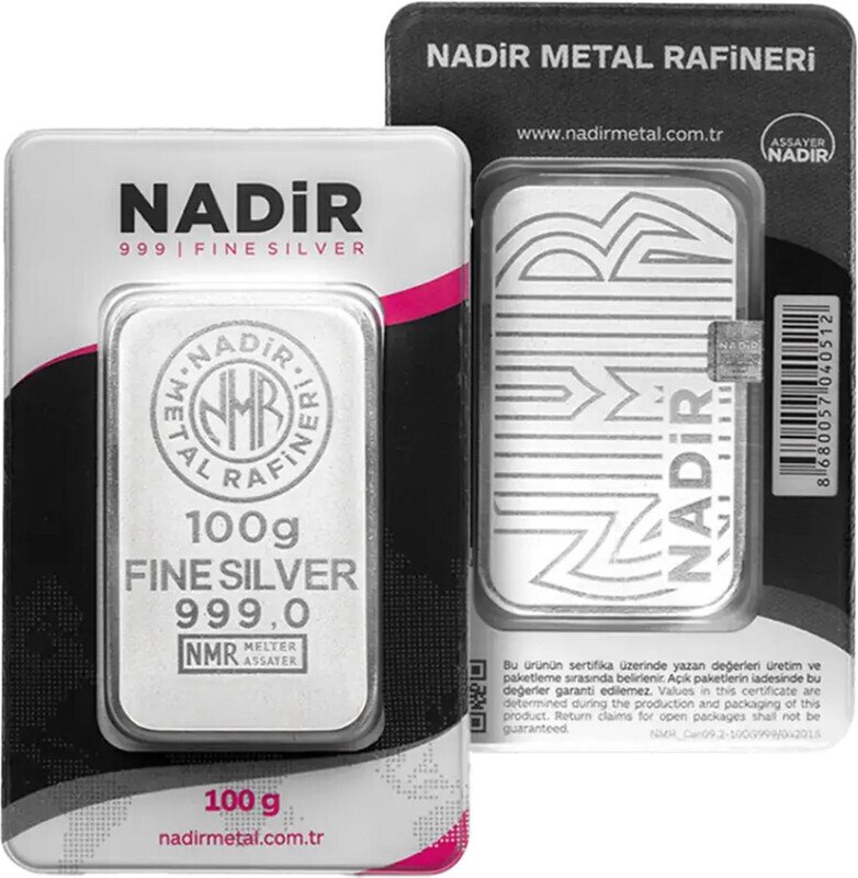 100 grams - Ezüst .999 - Nadir Metal Rafineri - 100 gram - fine silver - Sealed & with certificate  (Nincs minimálár) #2.1
