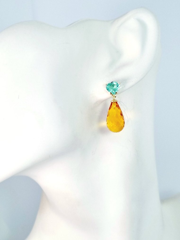 耳环 - 18K包金 黄金 黄宝石 - 祖母绿 #4.3