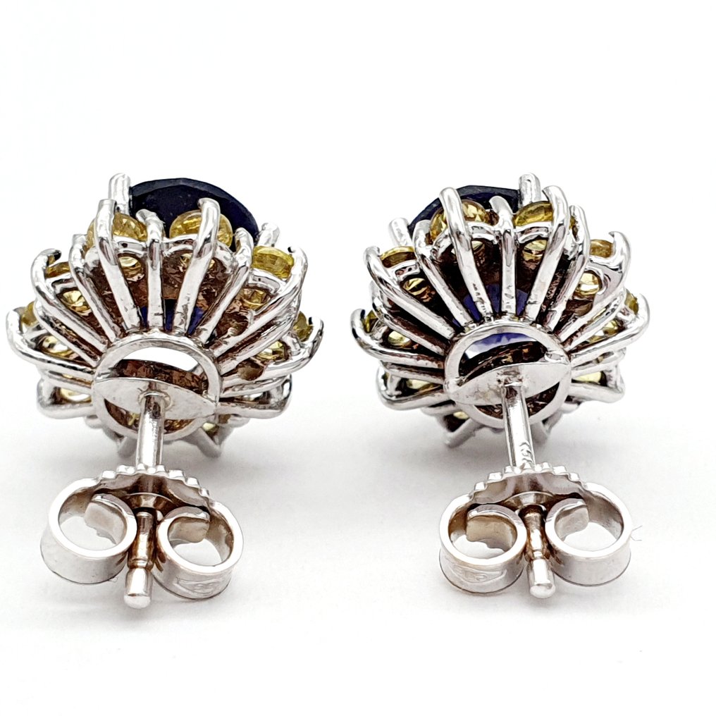 耳环 - 14K包金 白金 堇青石 - 蓝宝石 #2.1