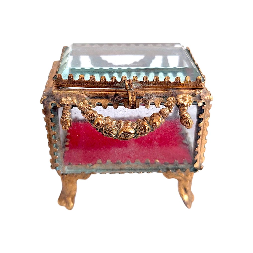 珠宝盒 - 1850 - 1900 - 拿破仑三世 - 花卉细节 - 法国 - 黄铜, 水晶 #1.0