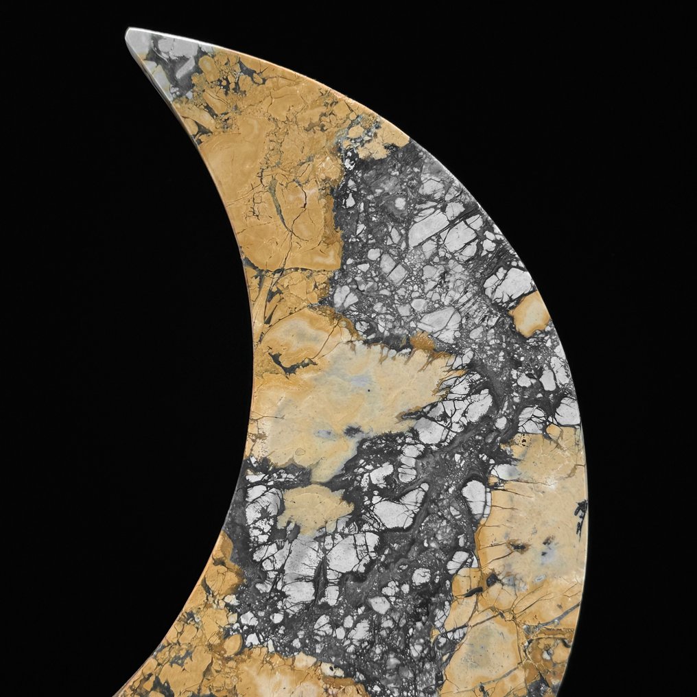 Χωρίς ελάχιστη τιμή - Όμορφος Κίτρινος Maligano Jasper. Σε σχήμα σεληνιακού φεγγαριού σε μια προσαρμοσμένη βάση. - Ύψος: 28.7 cm - Πλάτος: 18.2 cm- 1600 g - (1) #3.2