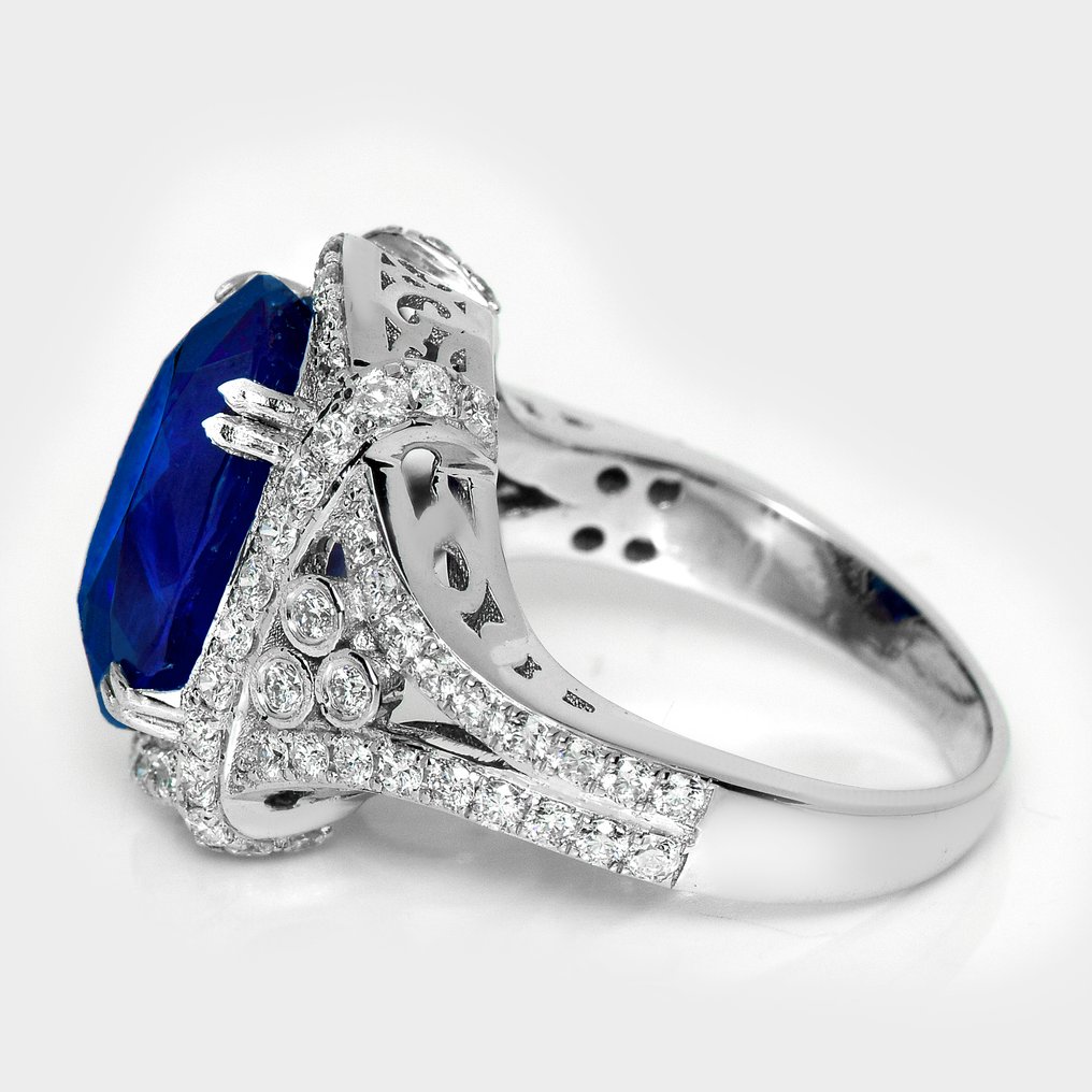 χωρίς τιμή ασφαλείας - Δαχτυλίδι - 14 καράτια Λευκός χρυσός, IGI 8.24 ct Έντονο Βαθύ Μπλε -  9.31ct. tw. Ζαφείρι - Διαμάντι #3.2