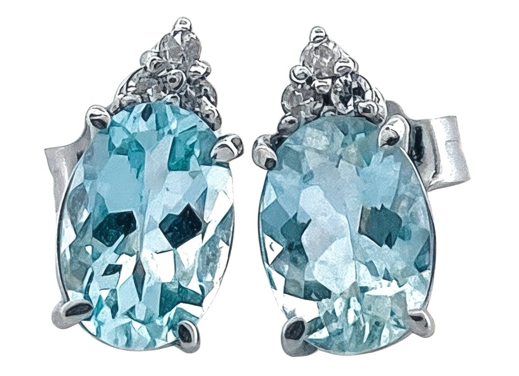 χωρίς τιμή ασφαλείας - Σκουλαρίκια - 18 καράτια Λευκός χρυσός Ακουαμαρίνης - Διαμάντι #1.0