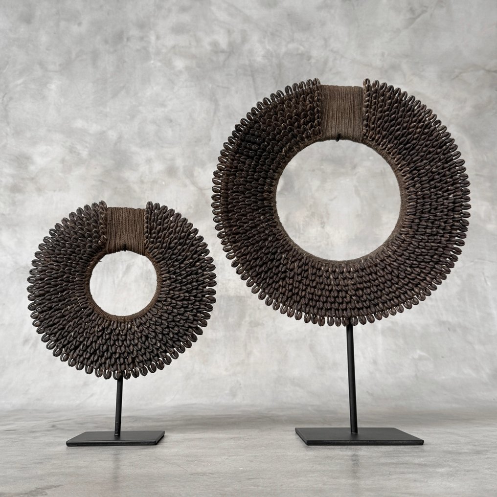 Διακοσμητικό στολίδι (2) - Χωρίς ελάχιστη τιμή - Ένα ζευγάρι μαύρα κοσμήματα Tolai σε προσαρμοσμένες βάσεις. - Παπούα Νέα Γουινέα #2.1