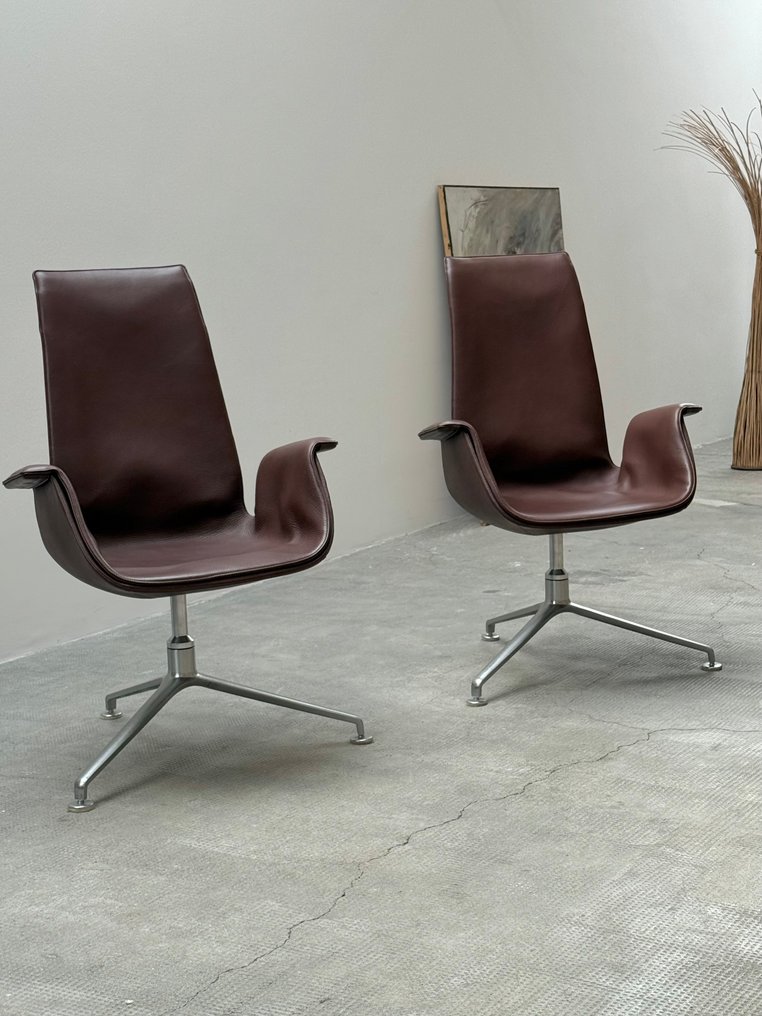 Walter Knoll - Preben Fabricius, Jorgen Kastholm - 扶手椅子 (2) - FK休闲椅 6727-3G - 皮革, 铝 - 旋转椅 #1.0