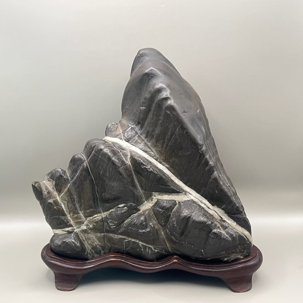 自然风景水石观赏石配雕刻木底座 - 石 - 日本 - 昭和年代(1926-1989) #1.0