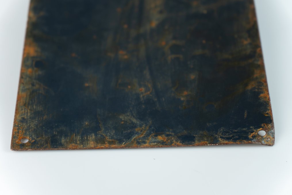 稀有二战珐琅标志——纳粹占领时期的“停止！停下！”骷髅警示标志 - 搪瓷标牌 - 钢, 搪瓷 #4.3