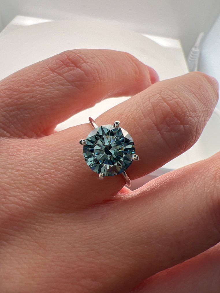 Δαχτυλίδι - 14 καράτια Λευκός χρυσός -  3.03ct. tw. Μπλε Διαμάντι (Διαμάντια εργαστηριακής καλλιέργειας με φανταχτερά χρώματα) #4.3