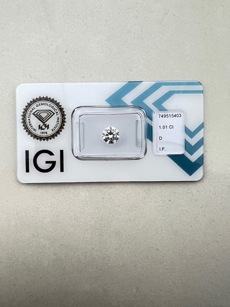 χωρίς τιμή ασφαλείας - 1 pcs Διαμάντι  (Φυσικό)  - 1.01 ct - Στρογγυλό - D (άχρωμο) - IF - International Gemological Institute (IGI) #1.0