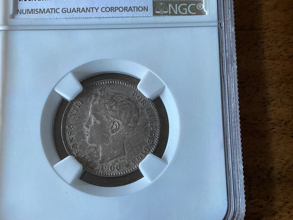 西班牙. 阿方索十三世. 1 Peseta 1900 *00 SMV - NGC MS 62  (没有保留价) #3.2