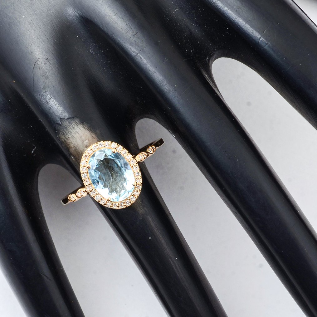 沒有保留價 - 戒指 - 14 克拉 黃金 - 1.27ct. tw. 海藍寶石 - 鉆石 #1.0