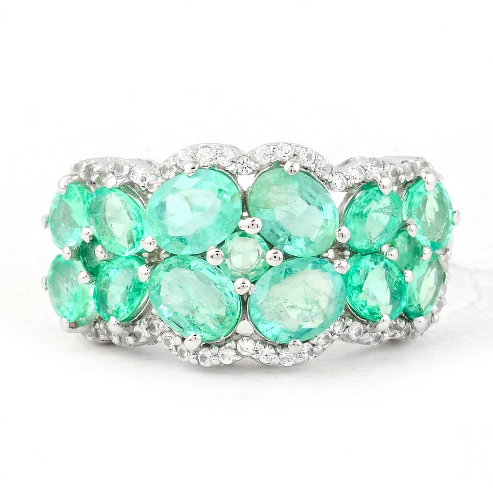 Sans prix de réserve - Bague Platine - 2.79ct. tw. Émeraude - Saphir #1.0