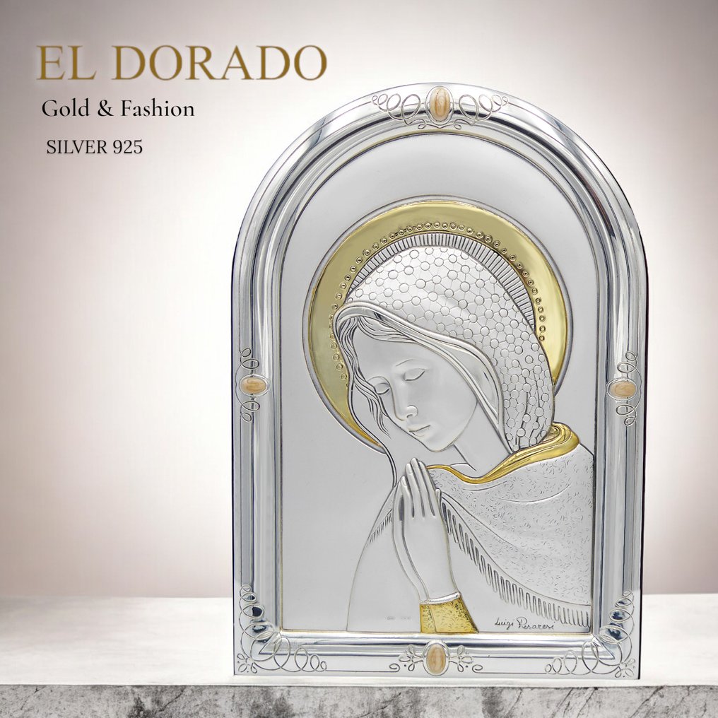 標誌 - 圣母玛利亚 Luigi Pesaresi 宗教艺术与圣像 罗马 复古 925纯银 1990/2000年 - Argento 925, 木 #1.0