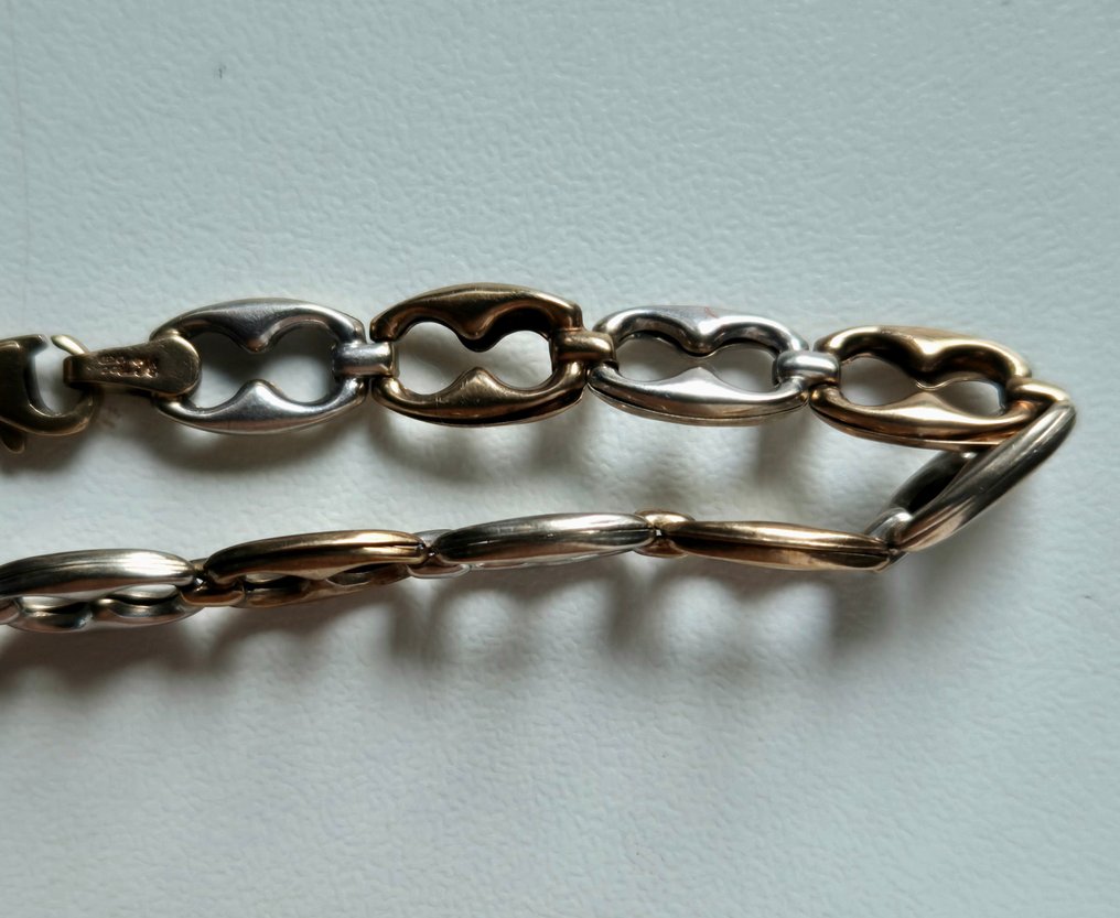 Βραχιόλι - 9 kt. Κίτρινο χρυσό, Λευκός χρυσός - Βραχιόλι από χρυσό 9 καρατίων διπλού τόνου. #1.0