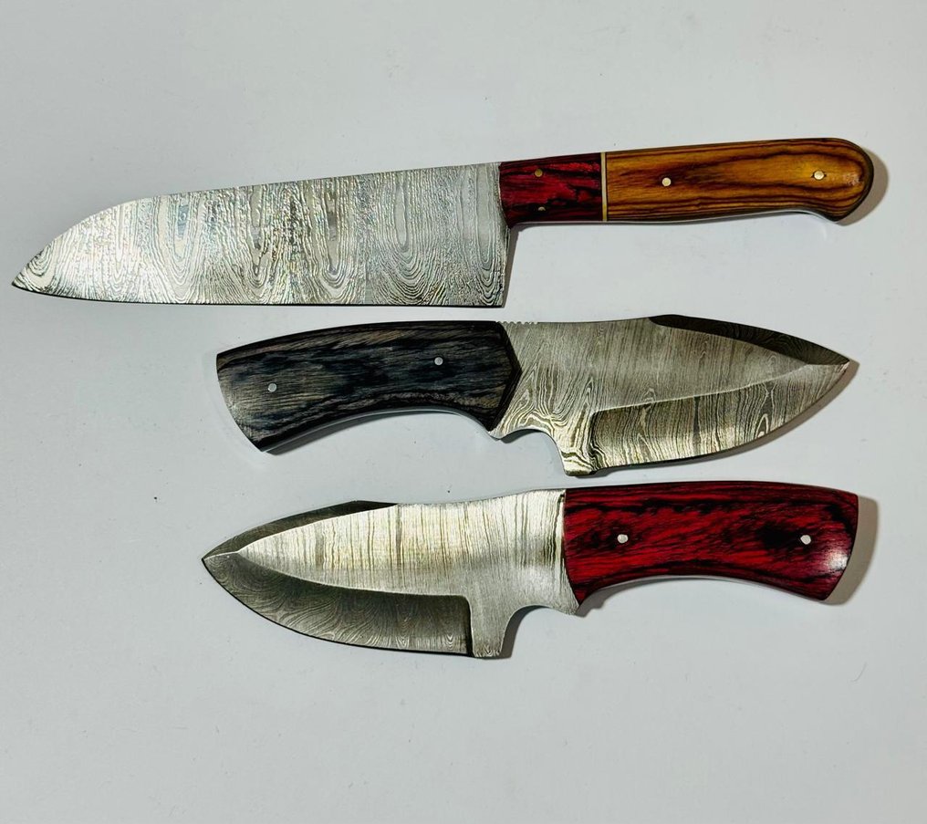 厨刀 -  厨房桌刀（0113） - 美国异国木柄与1095/15N20折叠钢 - 美国 - 厨房餐桌刀 #1.0