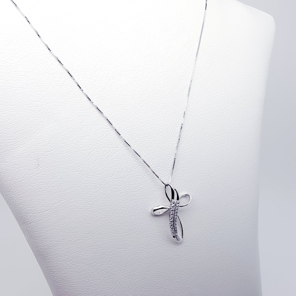 吊墜頸鏈 - 18 克拉 白金 鉆石 (天然)  #1.0