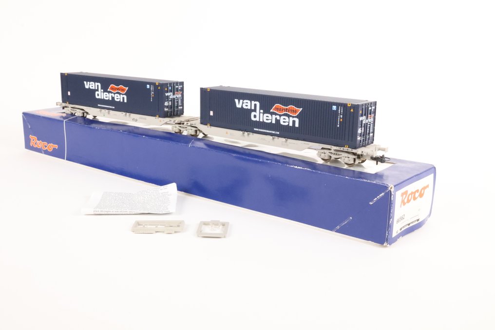 Roco H0 - 66562 - Modelltog godsvogn (1) - Dobbel containertransportvogn 'Van Dieren' - NS #3.2