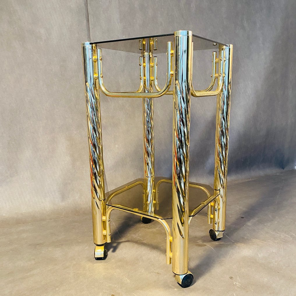 上菜手推車 - 鍍金黃銅, 玻璃, 60年代的意大利设计 #1.0