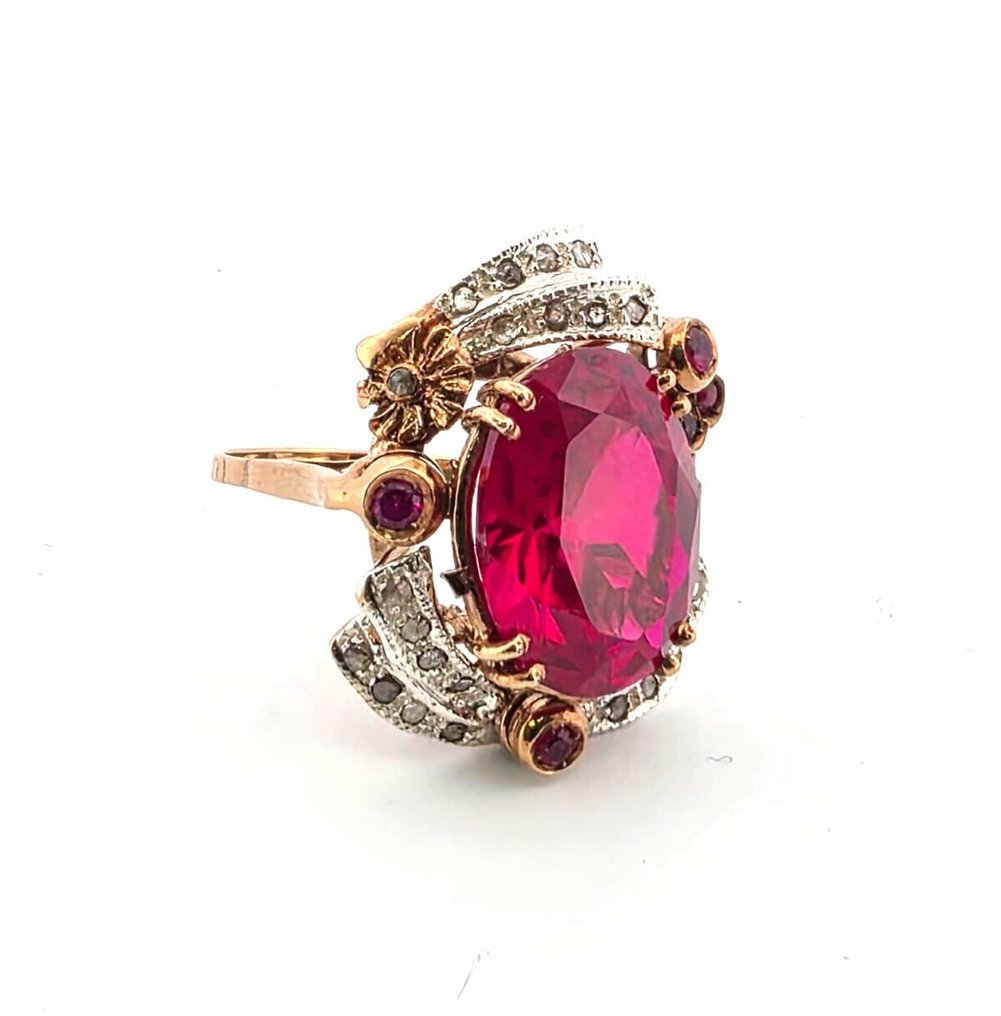 χωρίς τιμή ασφαλείας - Δαχτυλίδι - 9 kt. Ροζ χρυσό, Ασημί Ρουμπίνι - Διαμάντι #1.0