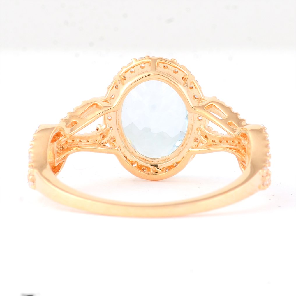 没有保留价 - 戒指 - 14K包金 黄金 -  1.83ct. tw. 海蓝宝石 - 钻石 #2.1