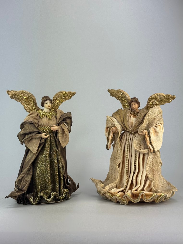Αγαλματίδιο - Coppia di angeli decorativi (2) - Textile, Ρητίνη #1.0