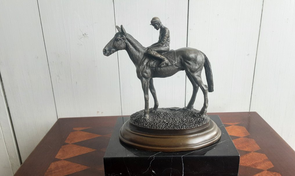 Milo (1910-1978) - Beeld, Jockey - 21 cm - Brons, Marmer #1.0