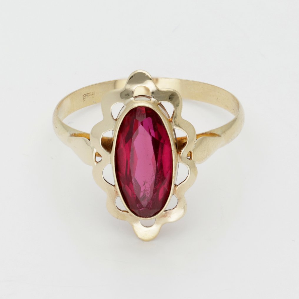Zonder minimumprijs - Ring - 14 karaat Geel goud Robijn #1.0