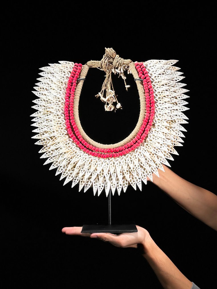 Διακοσμητικό στολίδι - NO RESERVE PRICE - SN7 - Decorative shell necklace on a custom stand - Παπούα Νέα Γουινέα #1.0