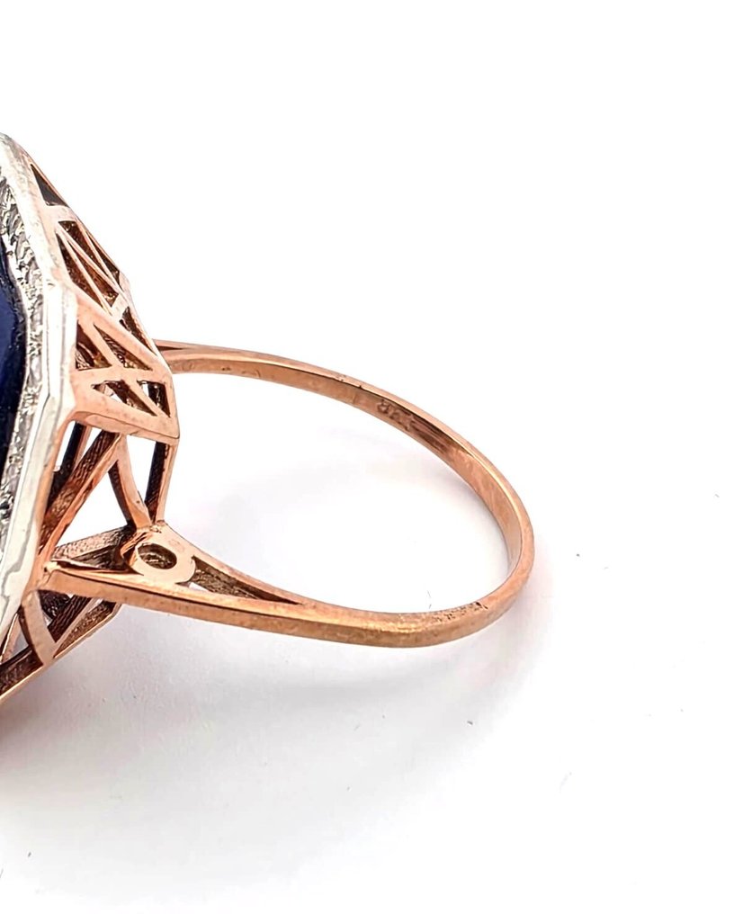 沒有保留價 - 戒指 - 9 節 玫瑰金, 銀 青金石 - 鉆石 #3.2