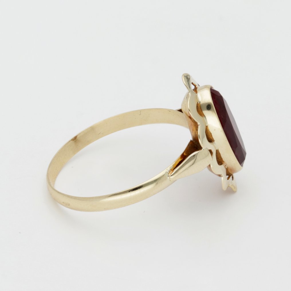 Zonder minimumprijs - Ring - 14 karaat Geel goud Robijn #4.3
