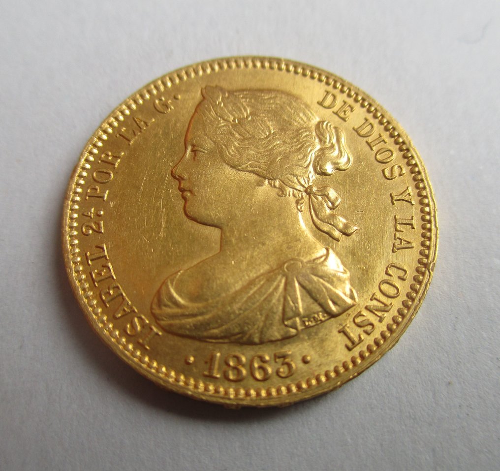 西班牙. 伊莎贝尔二世. 100 Reales 1863 Madrid #1.0