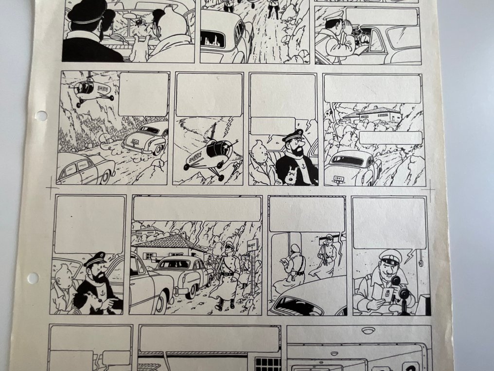 Hergé - 1 Print - Tintin - Objectif Lune - Planche « fascicule Tintin » imprimée en noir et blanc sans textes - Verso blanc #1.0