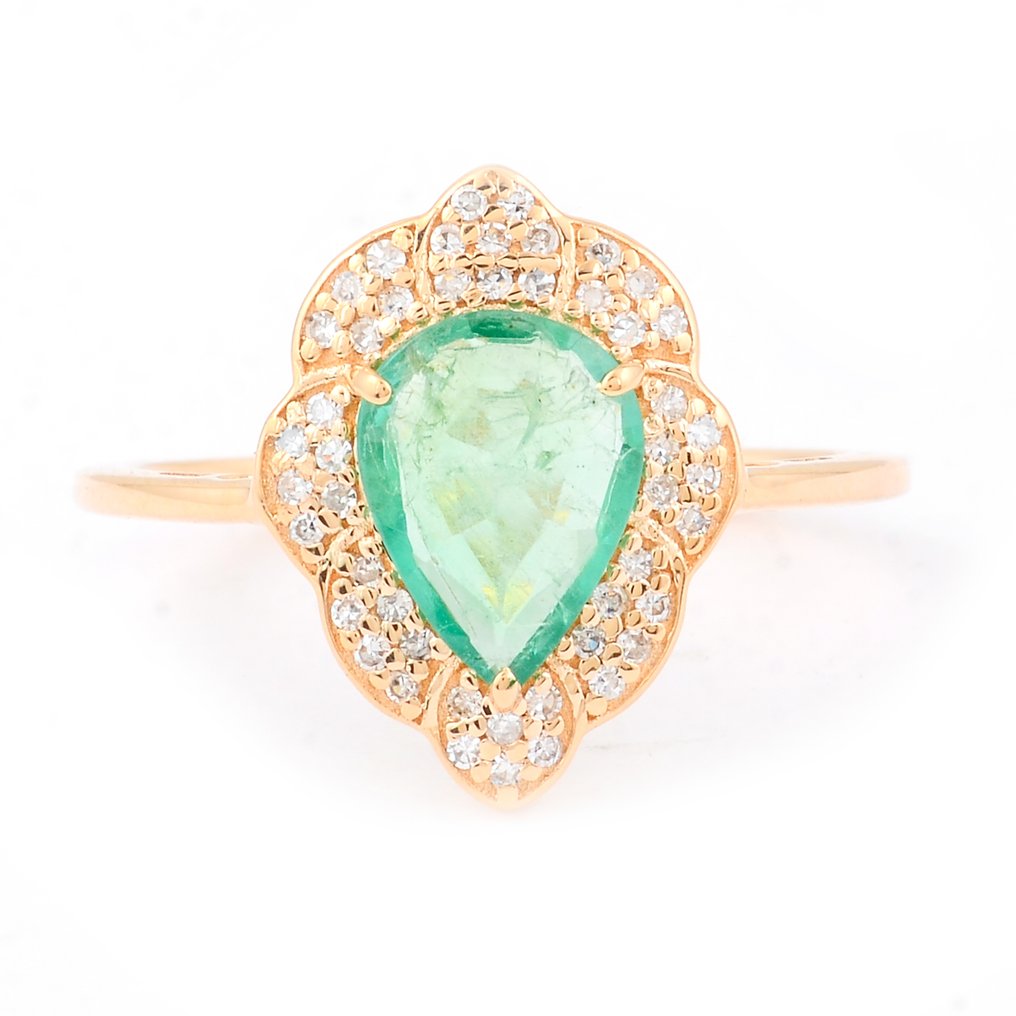 没有保留价 - 戒指 - 14K包金 黄金 -  0.97ct. tw. 祖母绿 - 钻石 #1.0