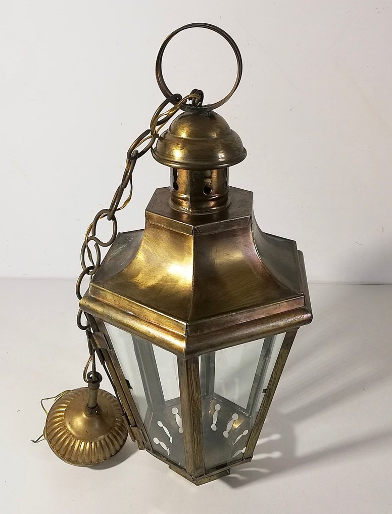 掛燈 - 六角形灯笼 - 金色黄铜，玻璃 - 优雅的复古灯 #4.3