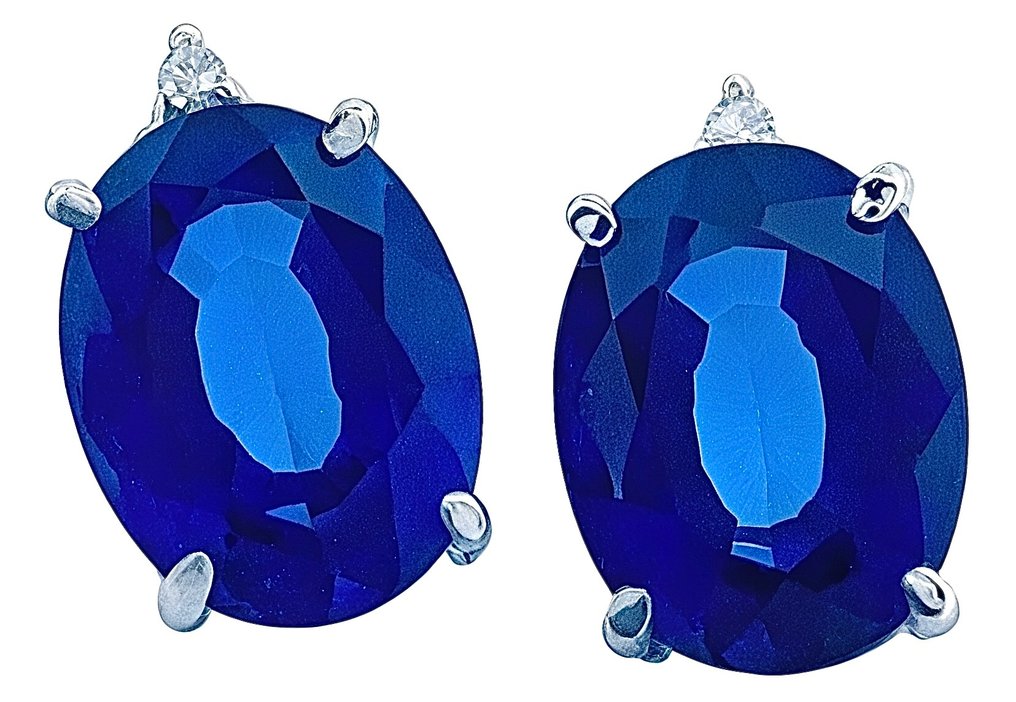 χωρίς τιμή ασφαλείας - Σκουλαρίκια - 18 καράτια Λευκός χρυσός Ζαφείρι - Διαμάντι #1.0