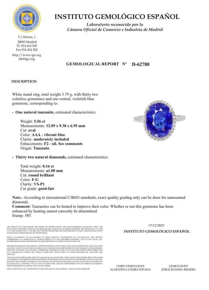 χωρίς τιμή ασφαλείας - Δαχτυλίδι - 14 καράτια Λευκός χρυσός - 5.72ct. tw. Τανζανίτης - Διαμάντι #3.2