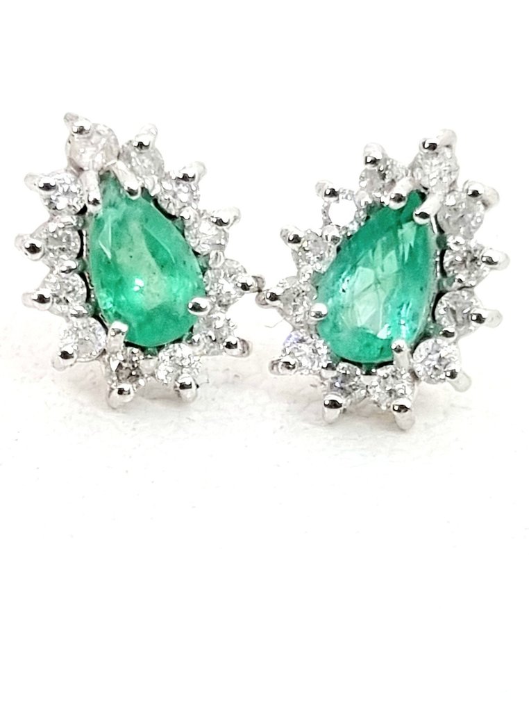 耳環 - 18 克拉 白金 藍寶石 - 鉆石 #1.0