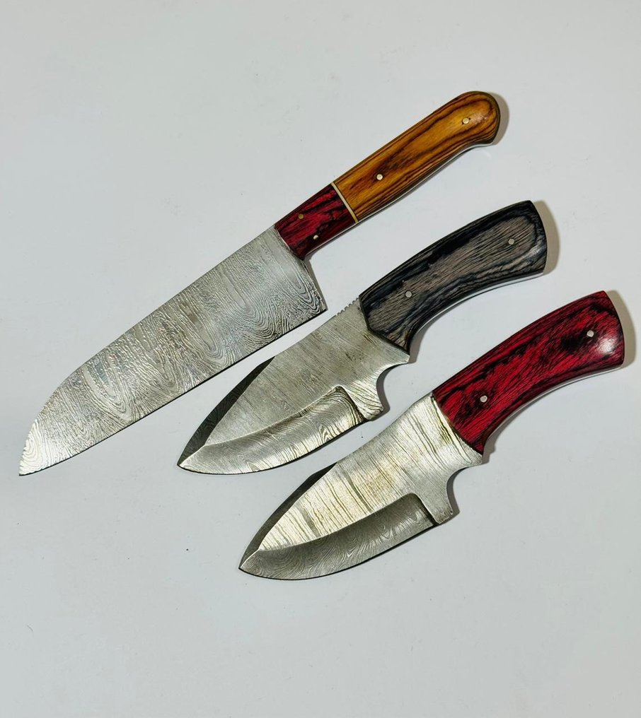 厨刀 -  厨房桌刀（0113） - 美国异国木柄与1095/15N20折叠钢 - 美国 - 厨房餐桌刀 #1.0