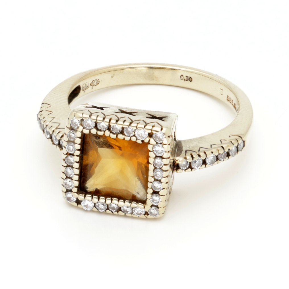 Δαχτυλίδι - 14 καράτια Κίτρινο χρυσό Κιτρίνης - Διαμάντι #1.0