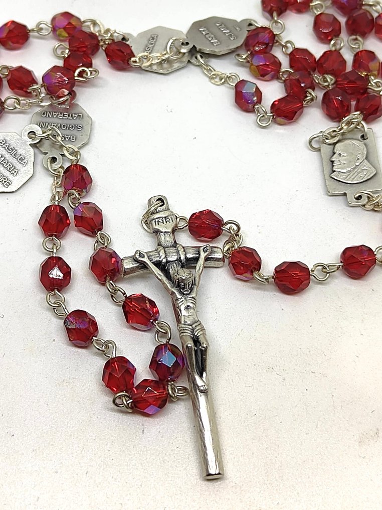  Rosary - RED crystal rosary of Pope John Paul II with the 4 Basilicas of Rome donated and - 1990-2000  #3.2