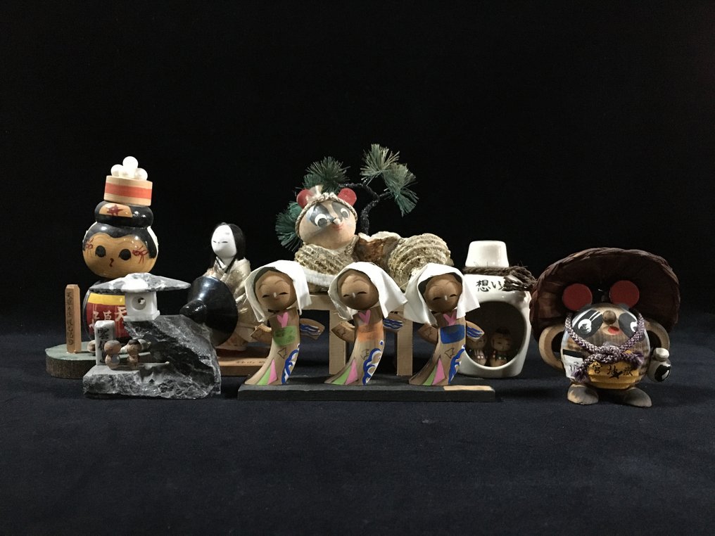 7件套日本复古木制小木偶（高：6-13厘米） - 木 - 日本 - 昭和年代(1926-1989) #1.0