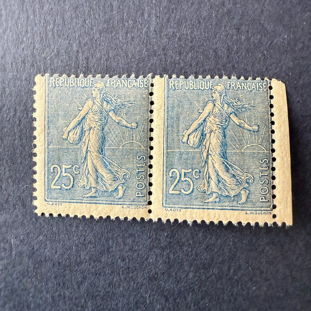 法国  - Yvert 132 “Semeuse 25c 蓝色” 一对，未使用，状态为** - TB #1.0